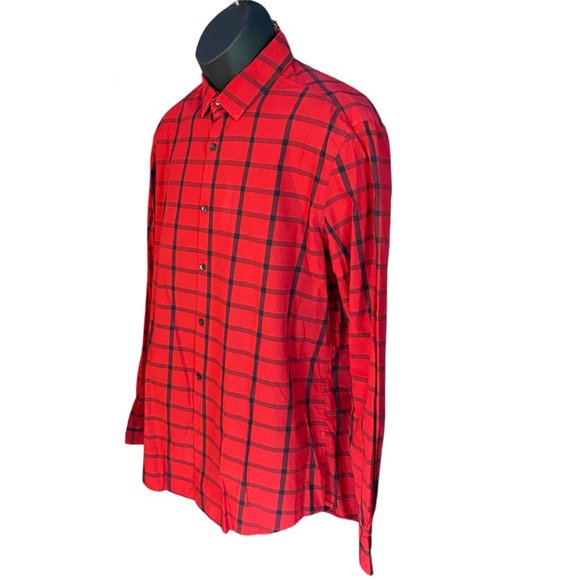 Alfani | Mens Slim Fit Casual Button Up Checks Shirt | Red and Black | L - Picture 4 of 9